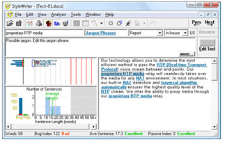 StyleWriter uses its graded dictionary and several style categories to highlight jargon in your writing.