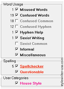 Word usage categories