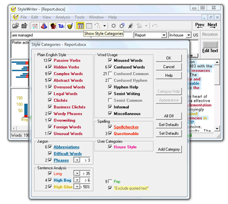 StyleWriter shows you a breakdown of your writing problems